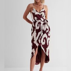 Express Elegant Burgundy and White Wrap Dress